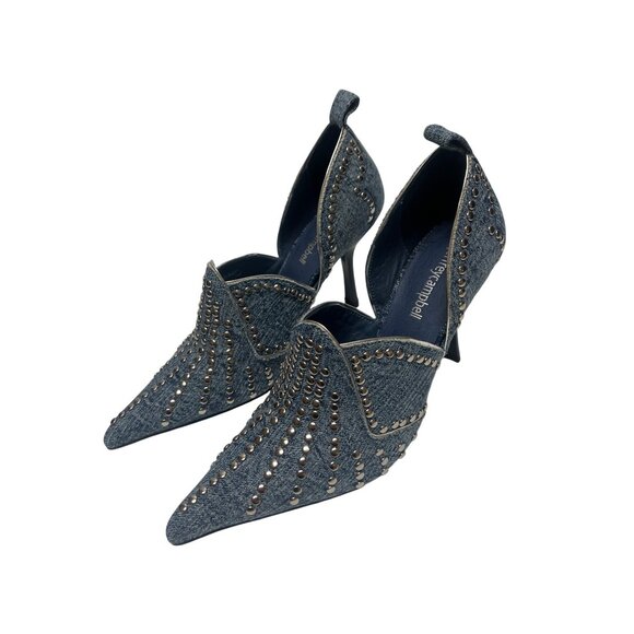 Jeffrey Campbell Spangled Denim Silver Stud Stiletto High Heels - Picture 7 of 10